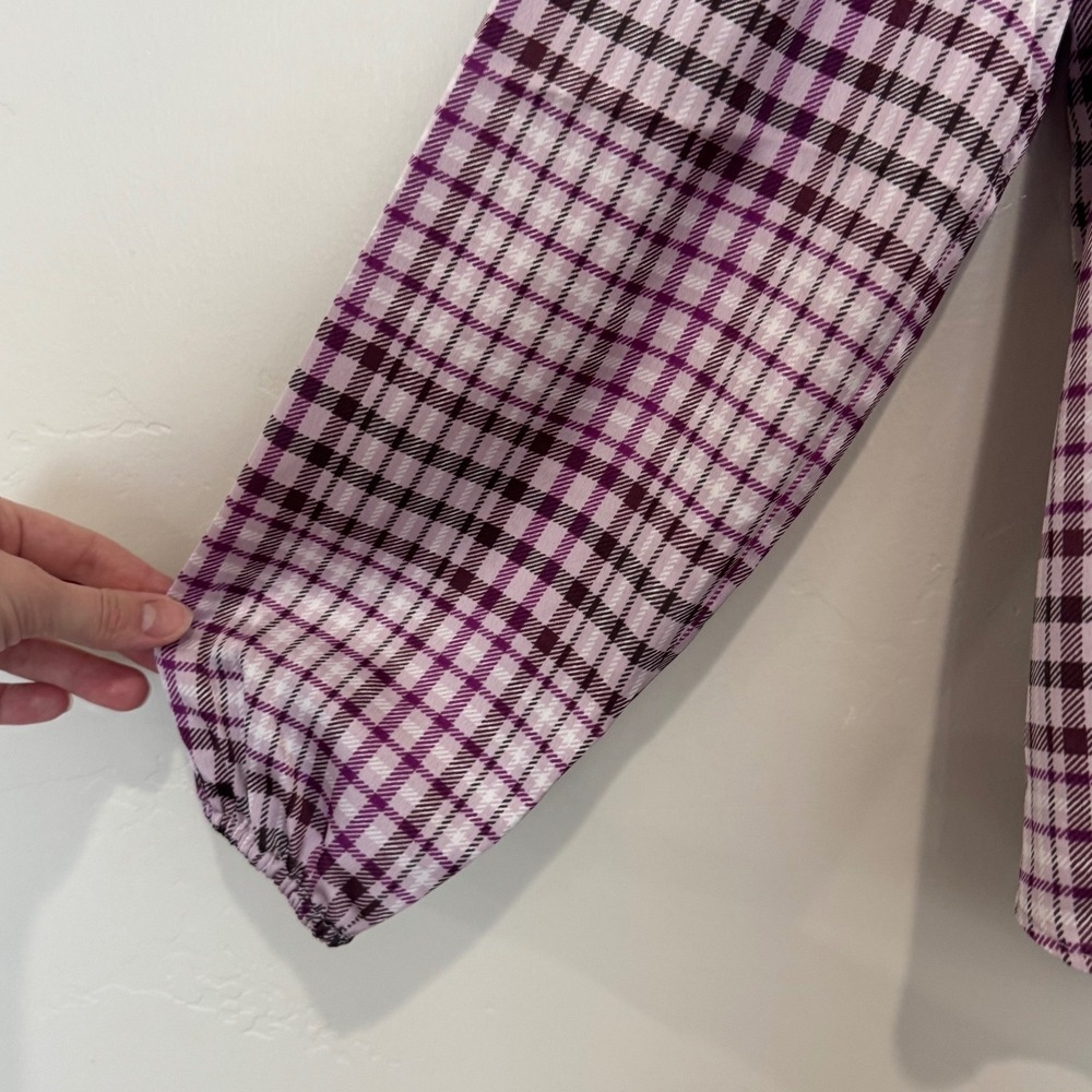 Ann Taylor Purple Plaid Tie Neck Blouse Long Sleeve Bow Top Size S Office Work - Picture 2 of 6